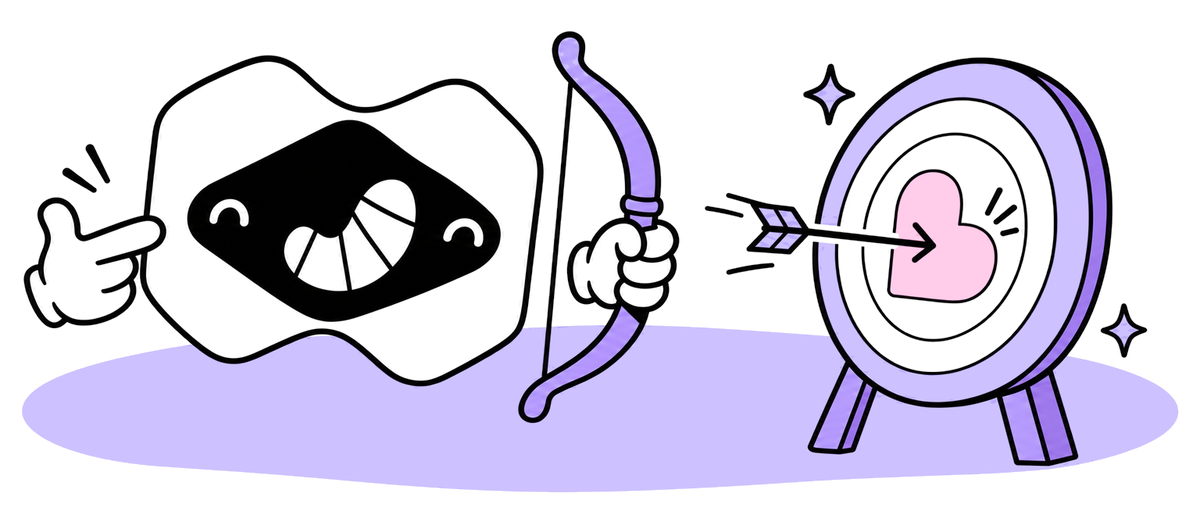The Macaly mascot with a bow aiming at a target with the Lovable logo