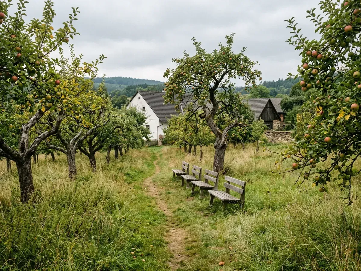 The orchard at the Hájek farm, where the ceremony will be