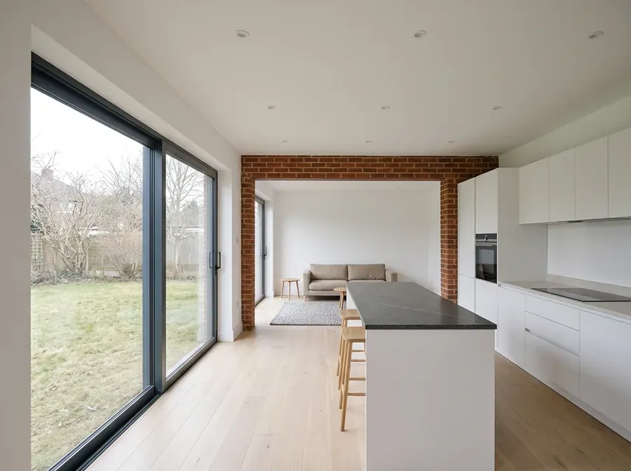 Kitchen in the extension, with sliding doors onto the garden