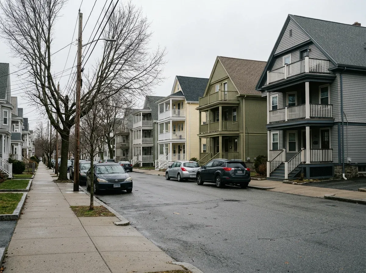 A street of triple-decker houses in Providence