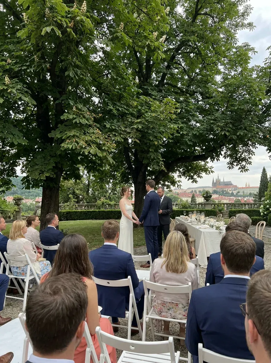 The ceremony under the chestnut trees, seen from the back row